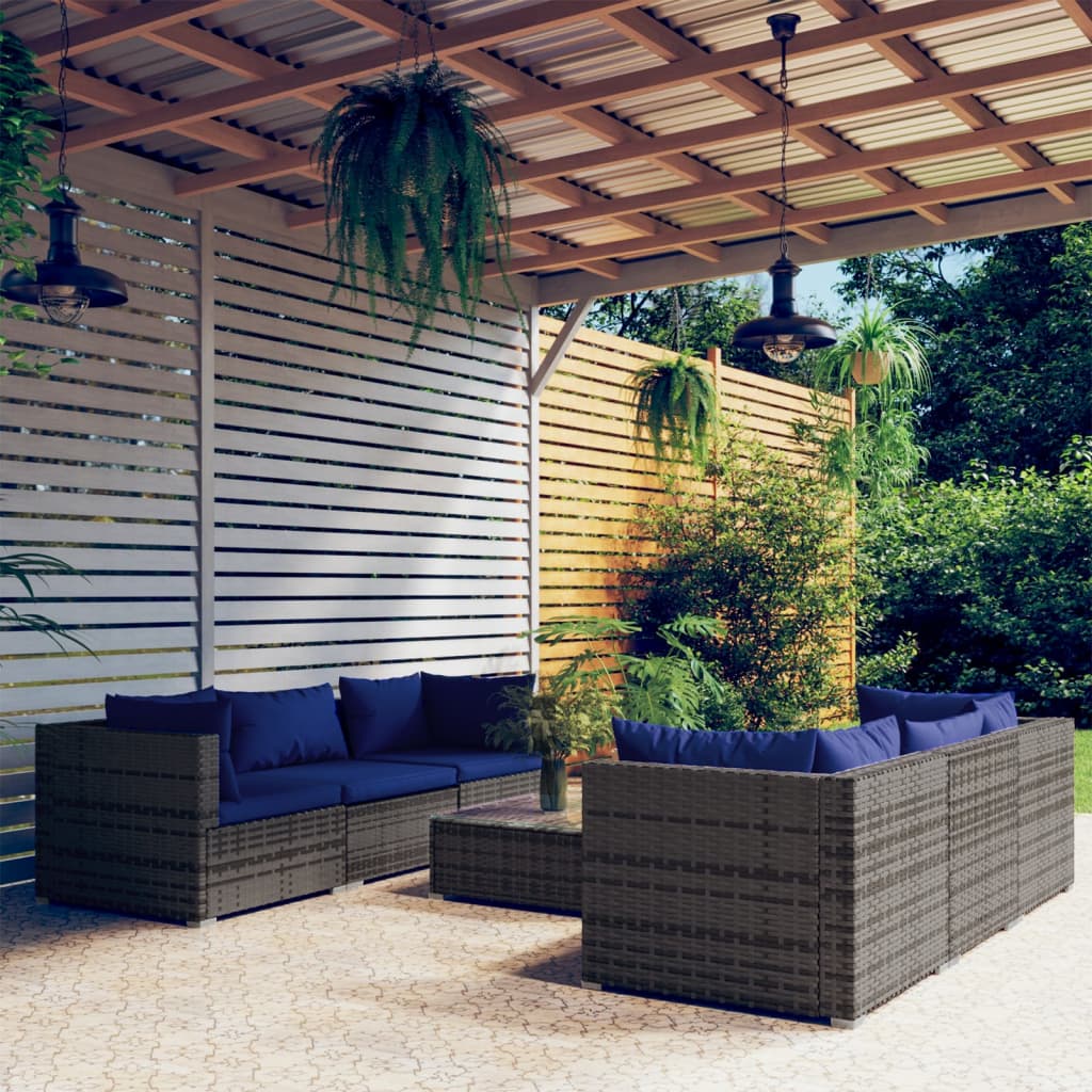 vida XL 7-tlg. Garten-Lounge-Set mit Kissen Poly Rattan Grau