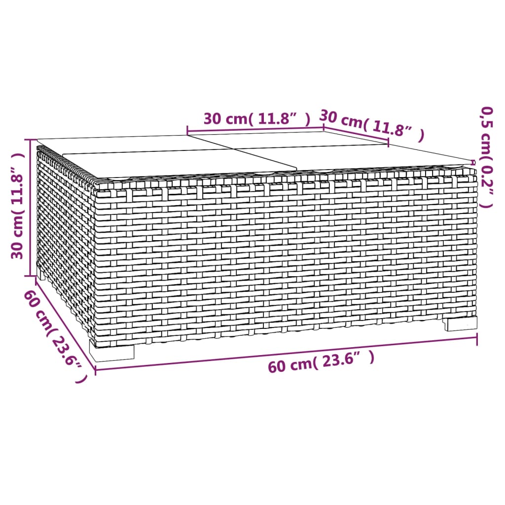 Zestaw wypoczynkowy ogrodowy polirattanowy czarny 60x60x30 cm