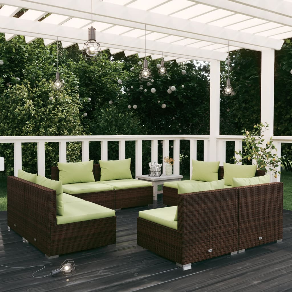 vida XL 8-tlg. Garten-Lounge-Set mit Kissen Poly Rattan Braun