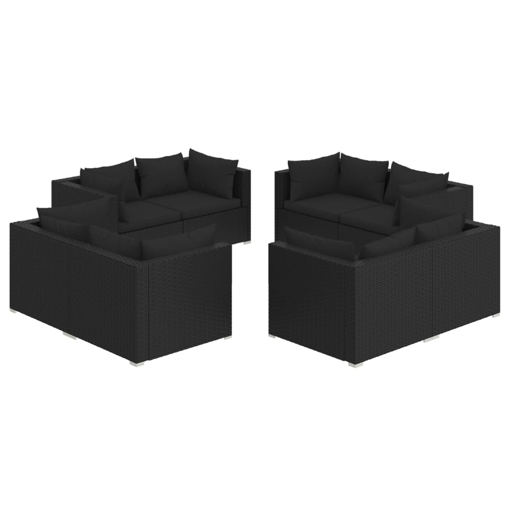  8-dielna záhradná sedacia súprava a podložky polyratan čierna