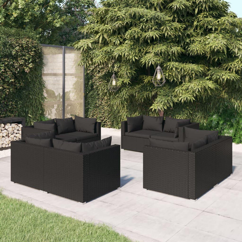  8-dielna záhradná sedacia súprava a podložky polyratan čierna