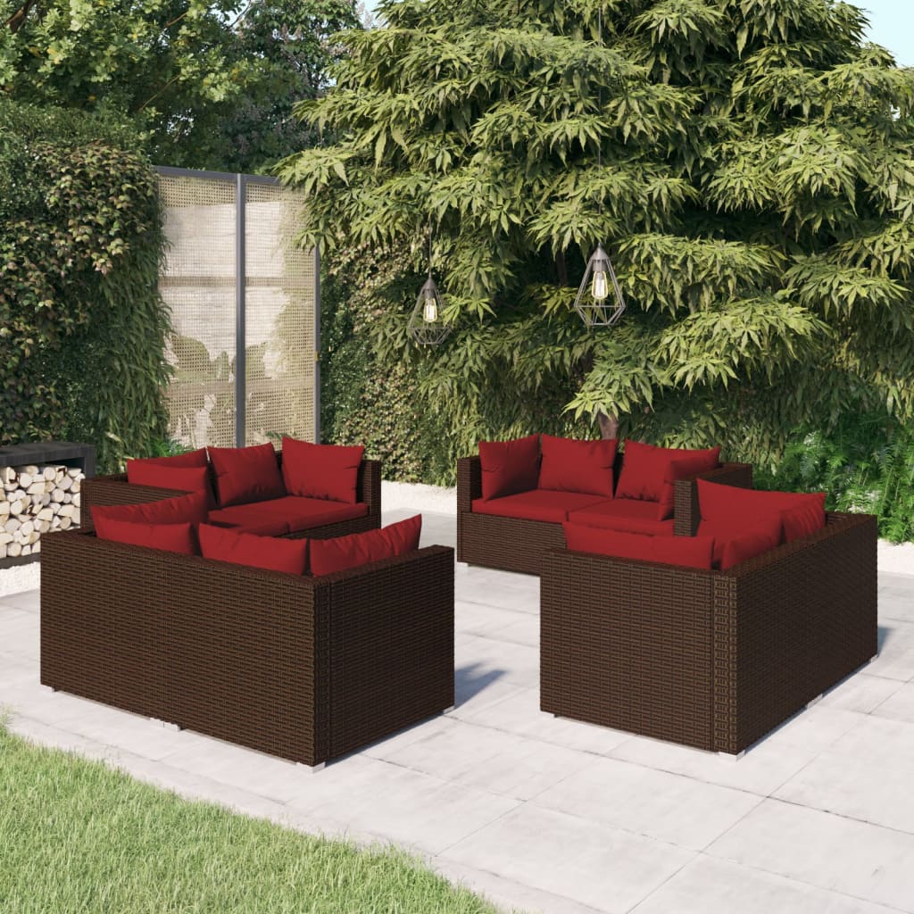 vidaXL 8-tlg. Garten-Lounge-Set mit Kissen Poly Rattan Braun