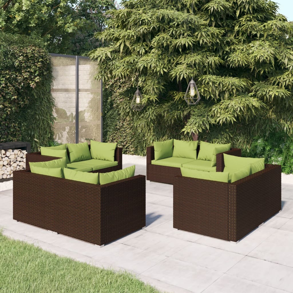 8-tlg. Garten-Lounge-Set mit Kissen Poly Rattan Braun