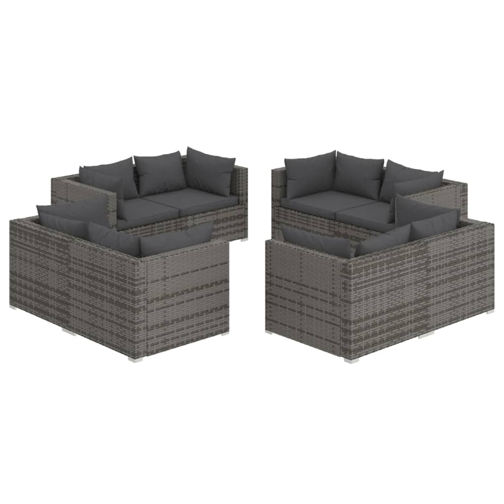 Photos - Garden Furniture VidaXL 8 Piece Patio Lounge Set with Cushions Poly Rattan Gray 