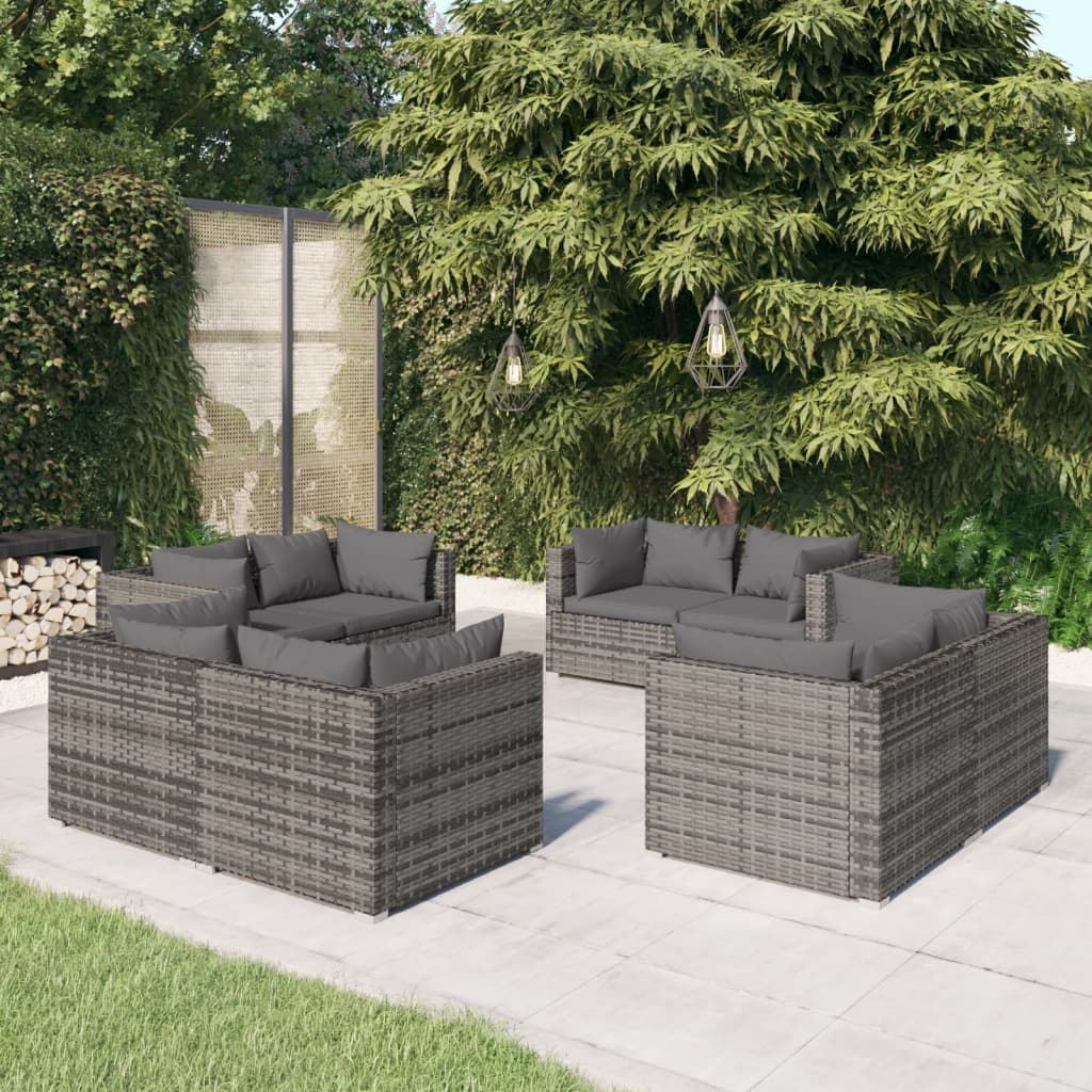 vidaXL Set mobilier de grădină cu perne, 8 piese, gri, poliratan vidaXL