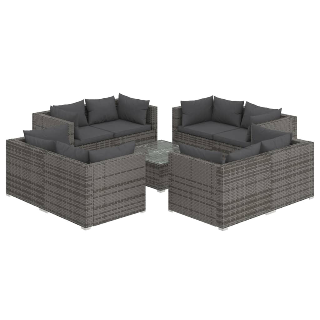 Photos - Garden Furniture VidaXL 9 Piece Patio Lounge Set with Cushions Poly Rattan Gray 