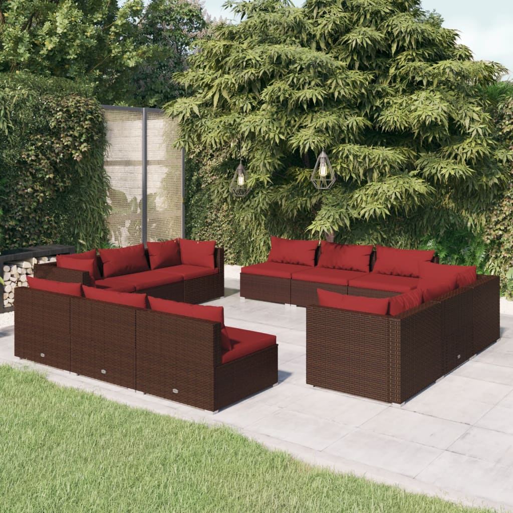 vidaXL Set mobilier de grădină cu perne, 12 piese, maro, poliratan
