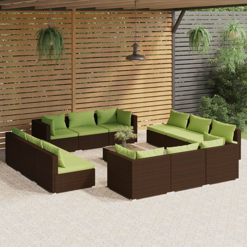 vidaXL 13-tlg. Garten-Lounge-Set mit Kissen Poly Rattan Braun