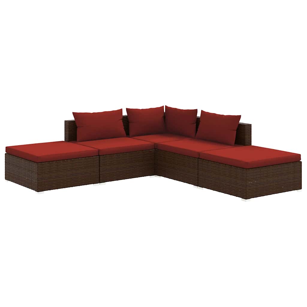 Thumbnail - vidaXL 5-tlg. Garten-Lounge-Set mit Kissen Poly Rattan Braun