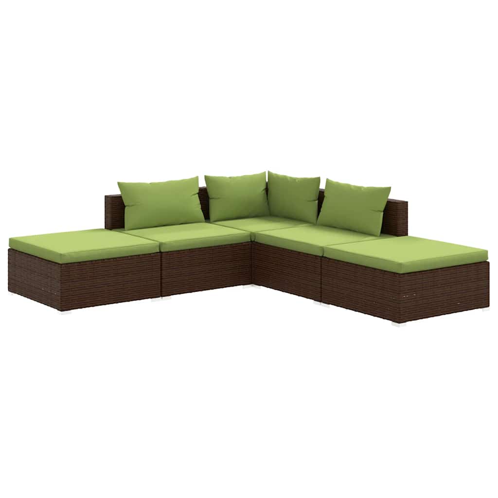 vidaXL 5-osaline aiamööbli komplekt patjadega, polürotang, pruun-image-3101612