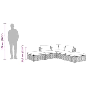 5dílná zahradní sedací souprava s poduškami polyratan šedá - obrázek 10