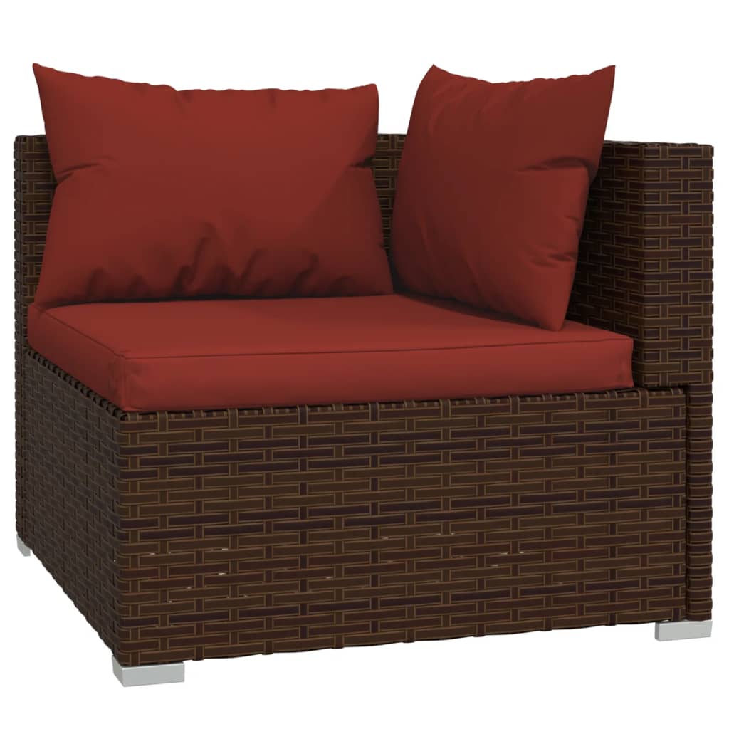 

vidaXL 5-delige Loungeset met kussens poly rattan bruin