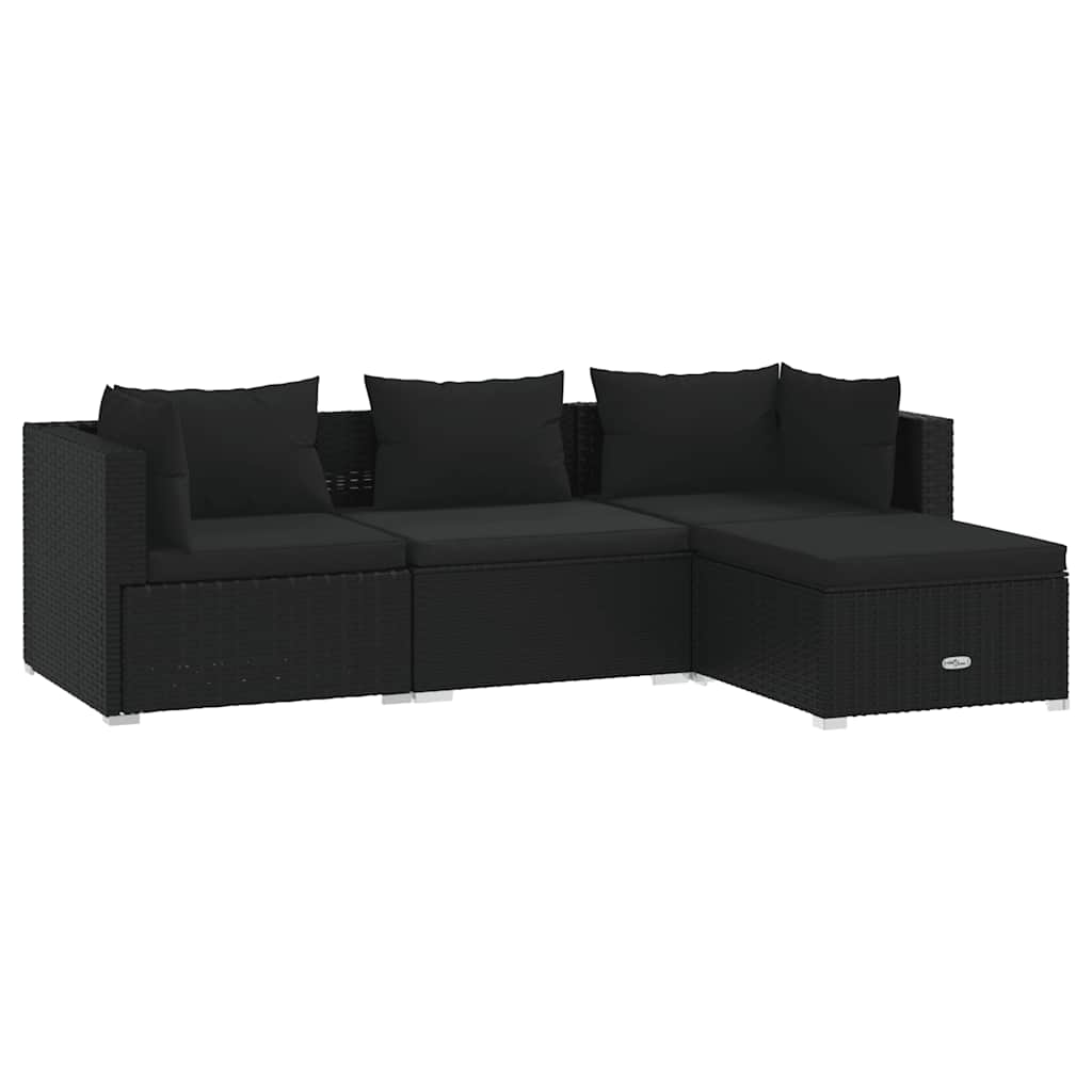 Thumbnail - vidaXL 4-tlg. Garten-Lounge-Set mit Kissen Poly Rattan Schwarz
