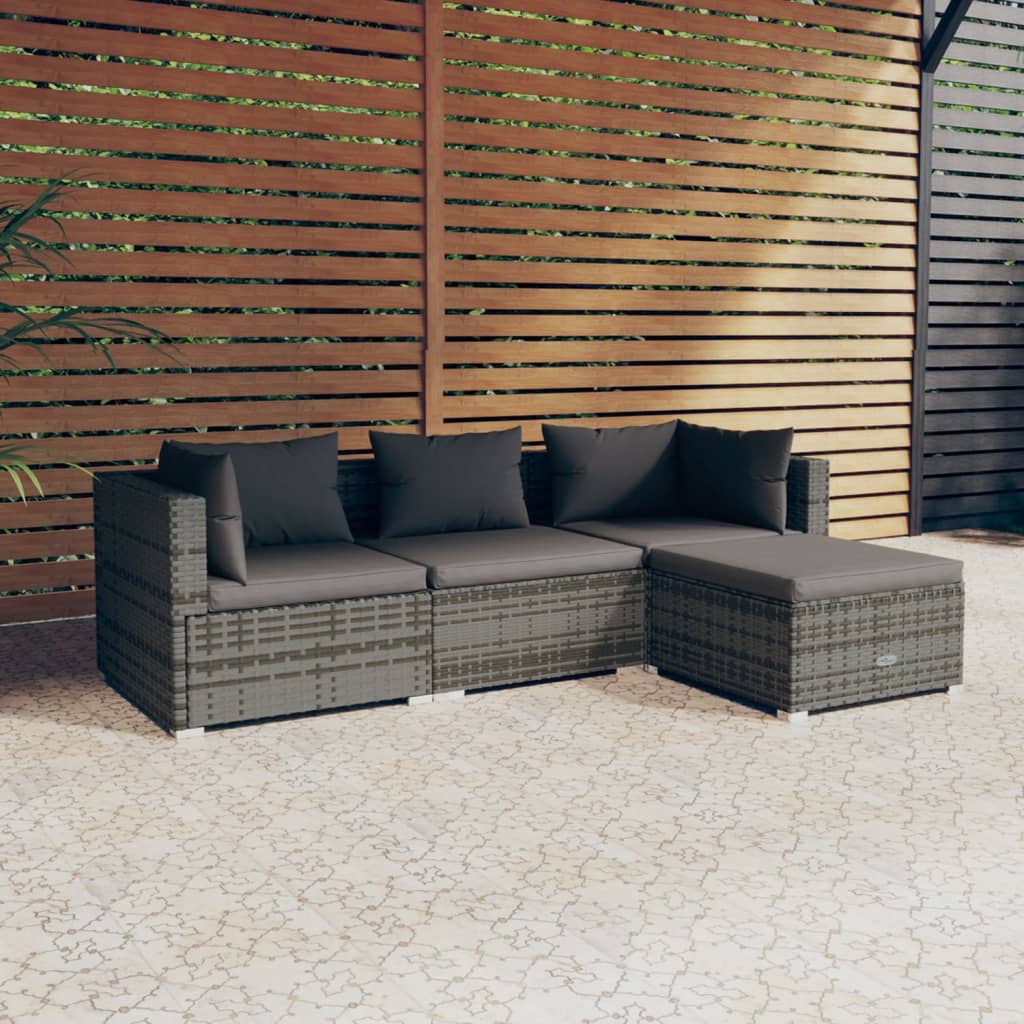 vidaXL 4-tlg. Garten-Lounge-Set mit Kissen Poly Rattan Grau