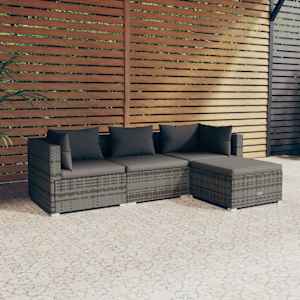 Vrtna sedežna garnitura 4-delna z blazinami poli ratan siva