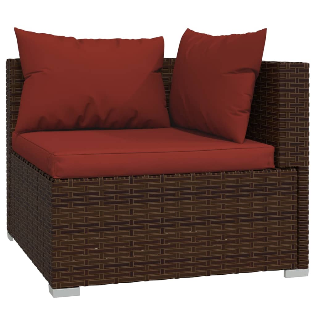 

vidaXL 5-delige Loungeset met kussens poly rattan bruin