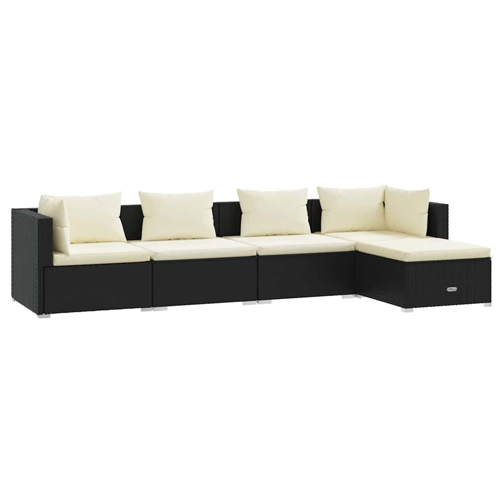 Thumbnail - vidaXL 5-tlg. Garten-Lounge-Set mit Kissen Poly Rattan Schwarz