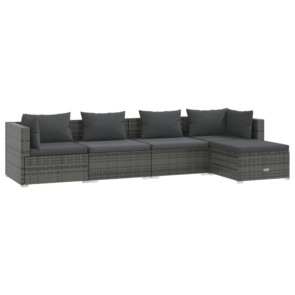 Photos - Garden Furniture VidaXL 5 Piece Patio Lounge Set with Cushions Poly Rattan Gray 