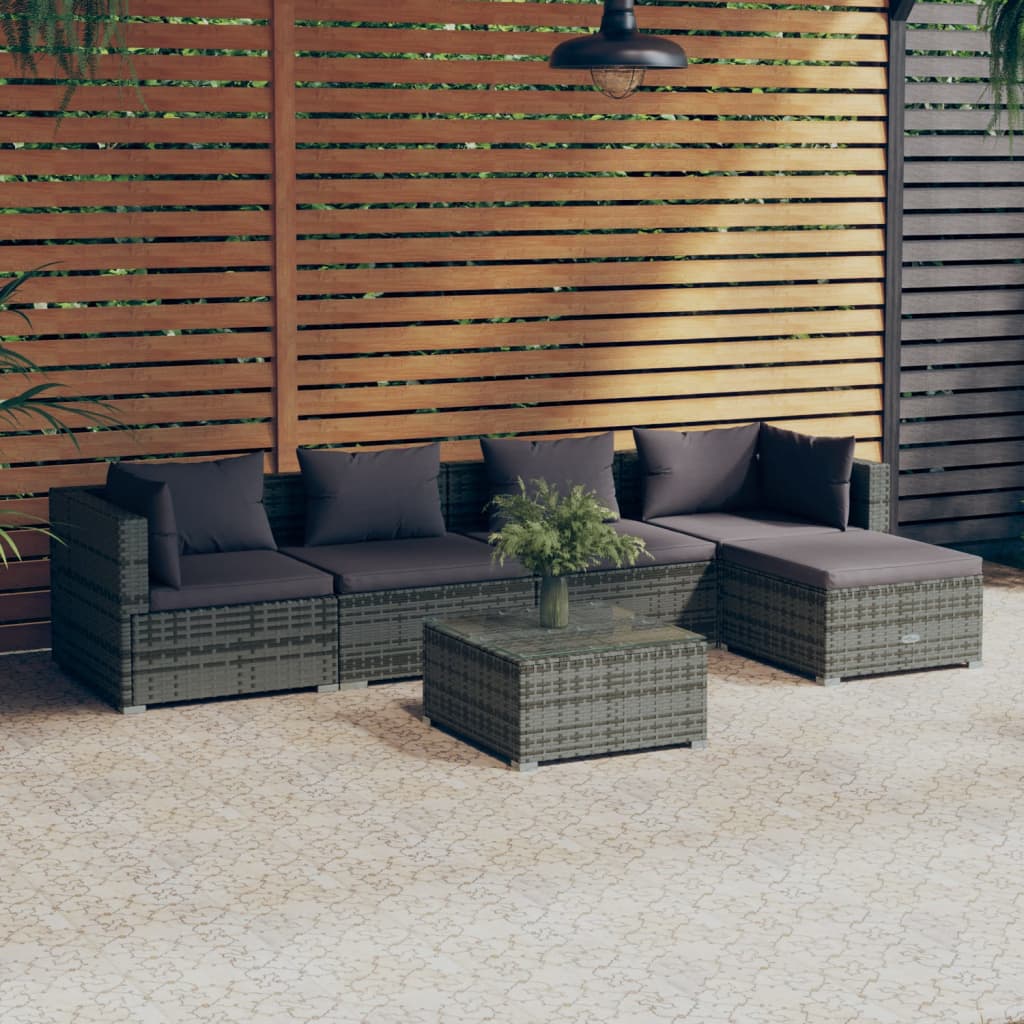 vidaXL Salon de jardin 6 pcs avec coussins Résine tressée Gris