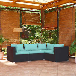 Vrtna sedežna garnitura 4-delna z blazinami poli ratan črna