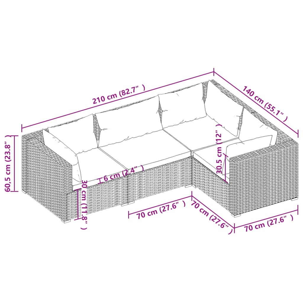 4 részes szürke polyrattan kerti ülőgarnitúra párnákkal