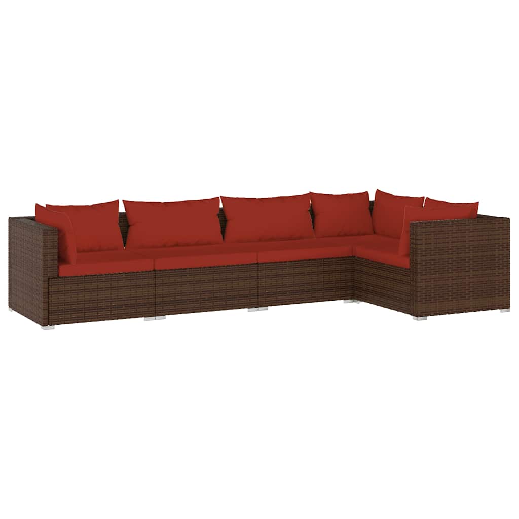 Thumbnail - vidaXL 5-tlg. Garten-Lounge-Set mit Kissen Poly Rattan Braun