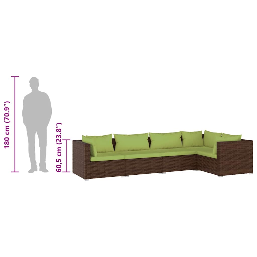 Garden Lounge Set Brown PE rattan 5 Piece Modular - Image 8