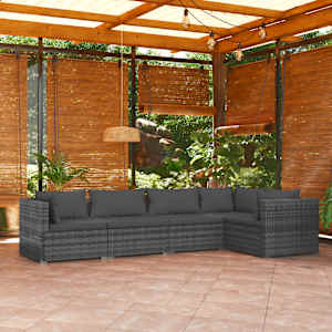 Vrtna sedežna garnitura 5-delna z blazinami poli ratan siva