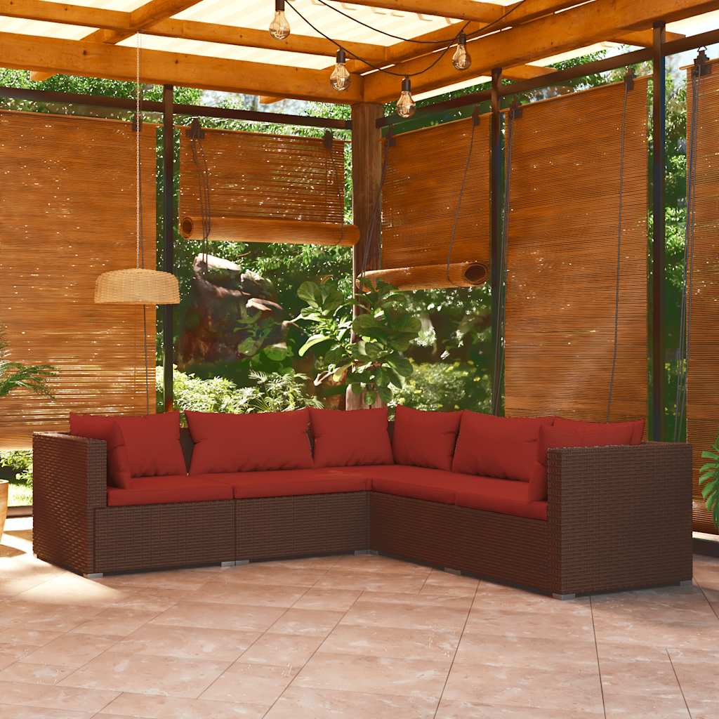 vidaXL 5-tlg. Garten-Lounge-Set mit Kissen Poly Rattan Braun