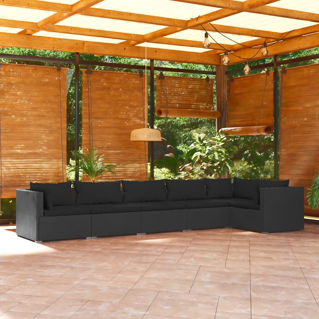 vidaXL Set mobilier de grădină cu perne, 6 piese, negru, poliratan vidaXL