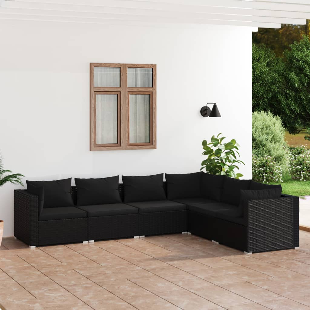 vidaXL Set mobilier de grădină cu perne, 6 piese, negru, poliratan vidaXL