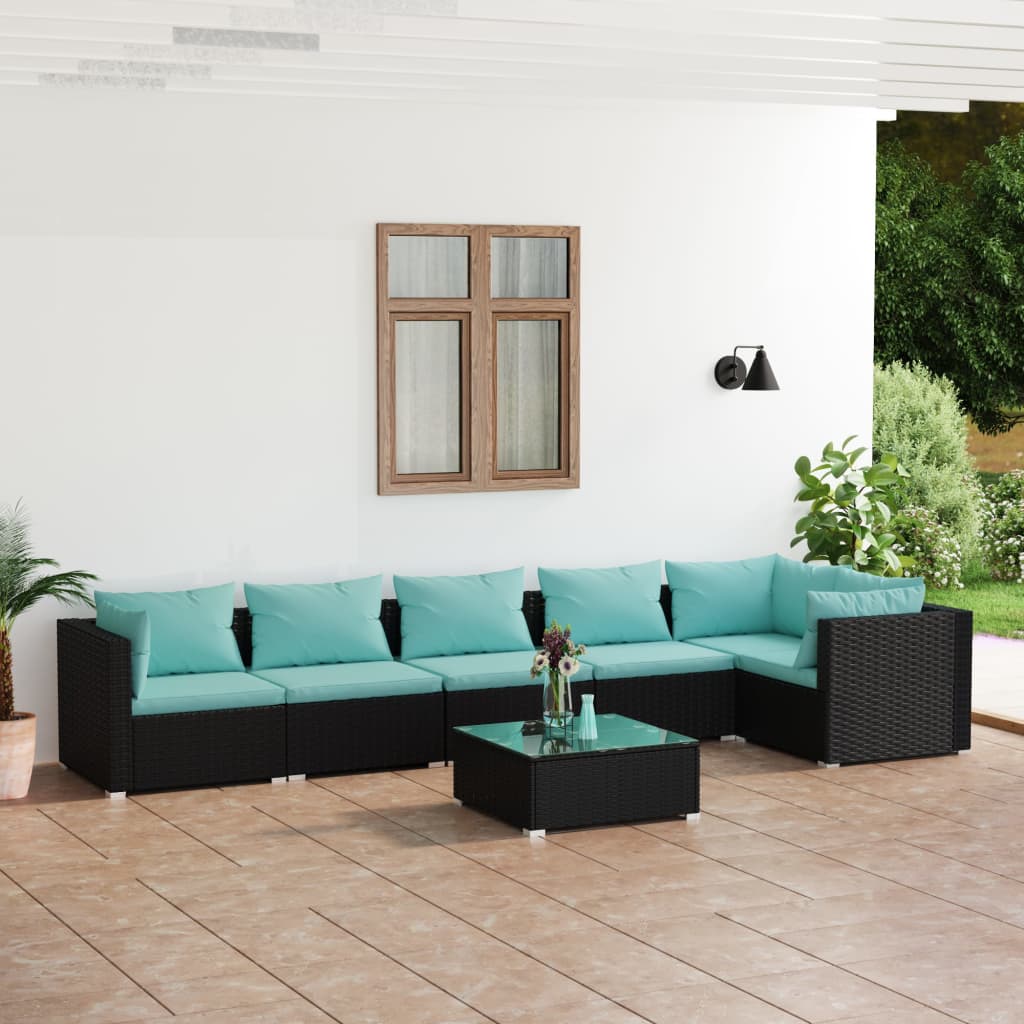 vidaXL Set mobilier de grădină cu perne, 7 piese, negru, poliratan