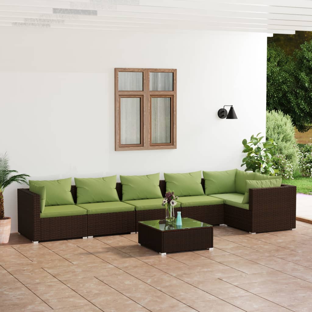 Zestaw wypoczynkowy ogrodowy - Rattan PE, brązowy, zielone poduszki