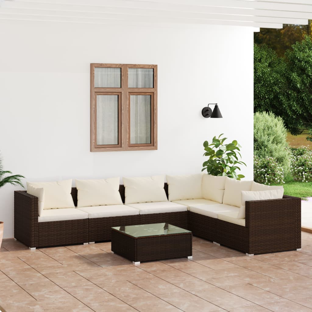 vidaXL Set mobilier de grădină cu perne, 7 piese, maro, poliratan vidaXL