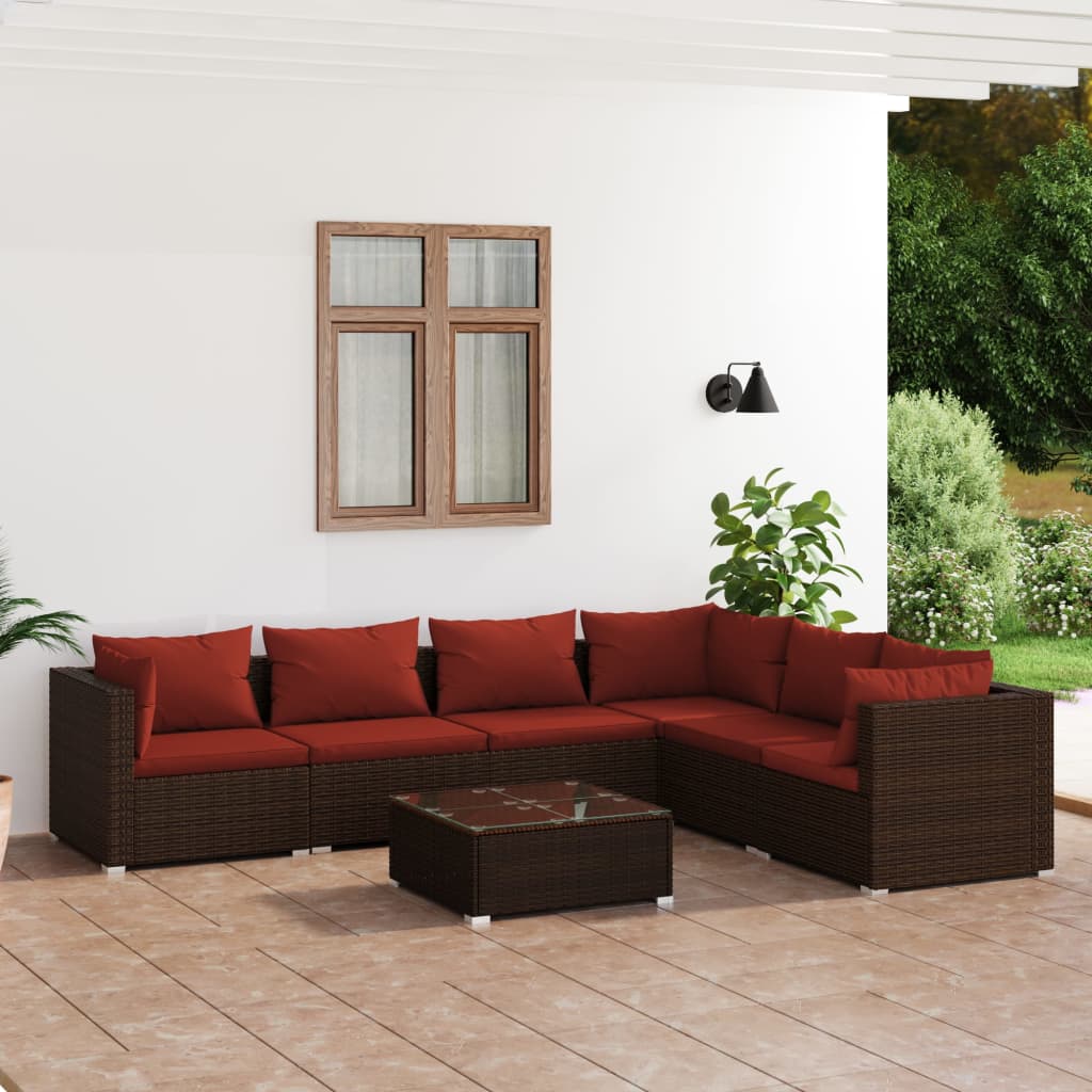 vidaXL Set mobilier de grădină cu perne, 7 piese, maro, poliratan