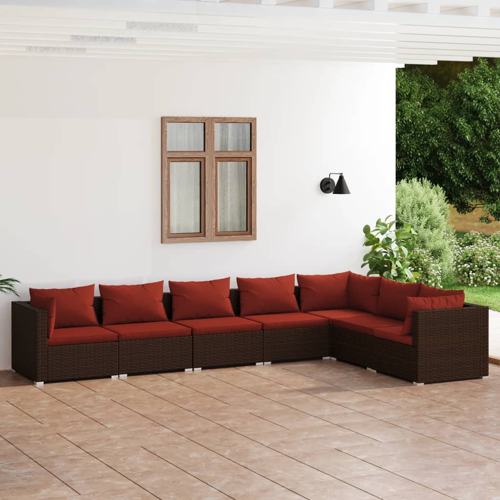 vidaXL Set mobilier de grădină cu perne, 7 piese, maro, poliratan