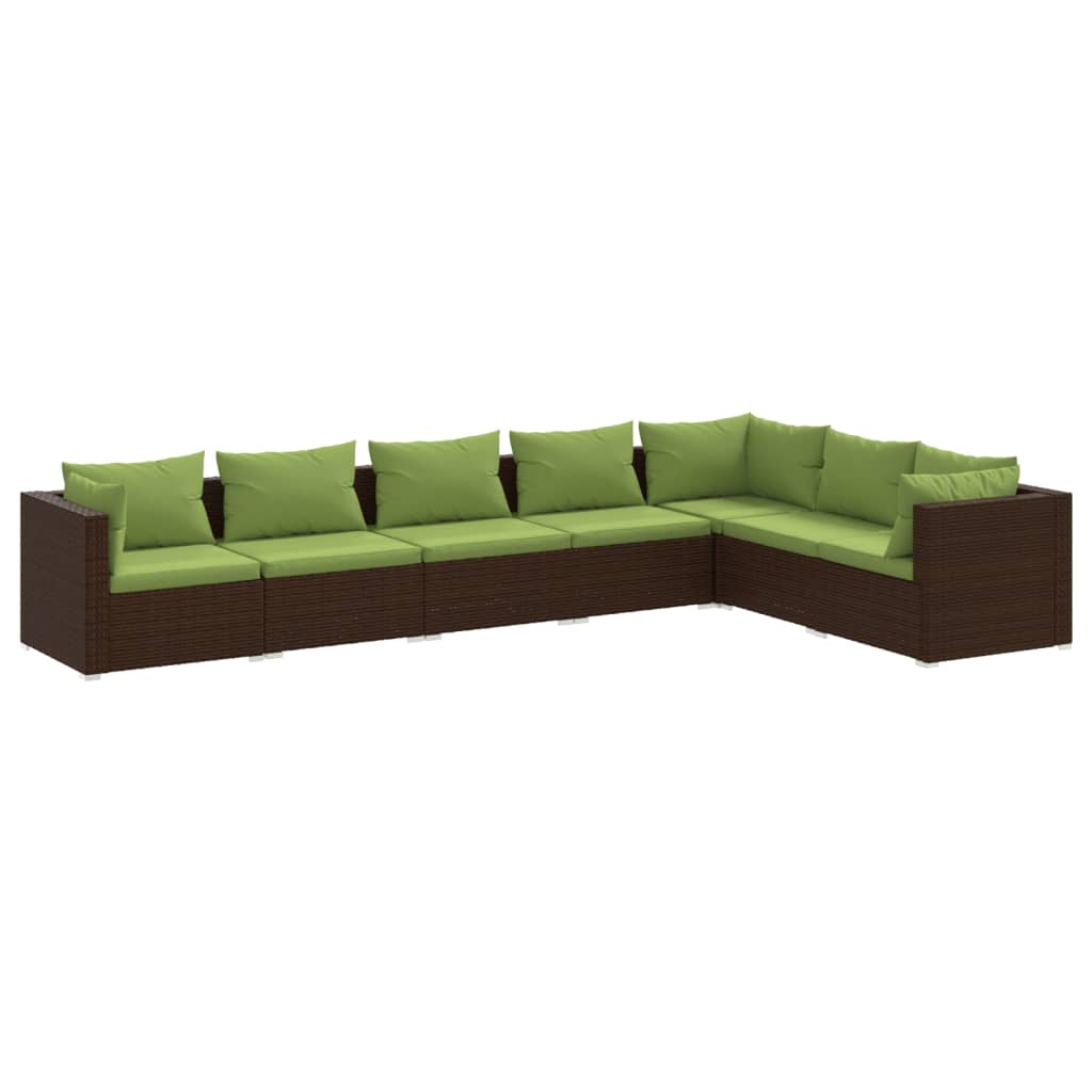 vidaXL 7-delige Loungeset met kussens poly rattan bruin