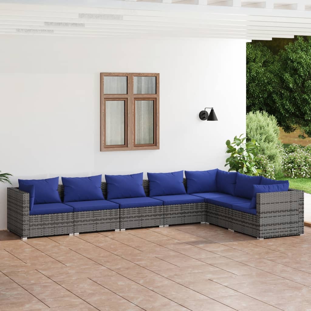 vida XL 7-tlg. Garten-Lounge-Set mit Kissen Poly Rattan Grau