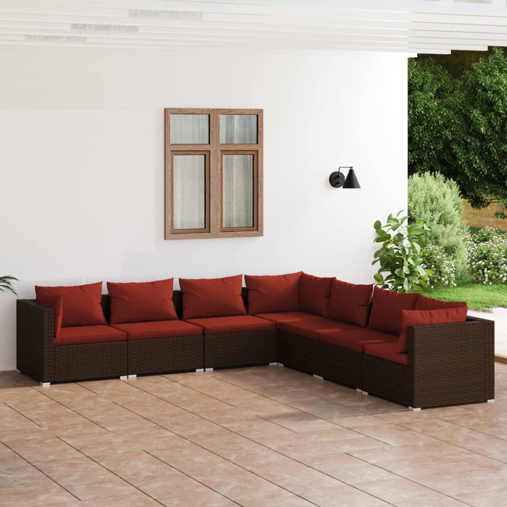 vidaXL Set mobilier de grădină cu perne, 7 piese, maro, poliratan