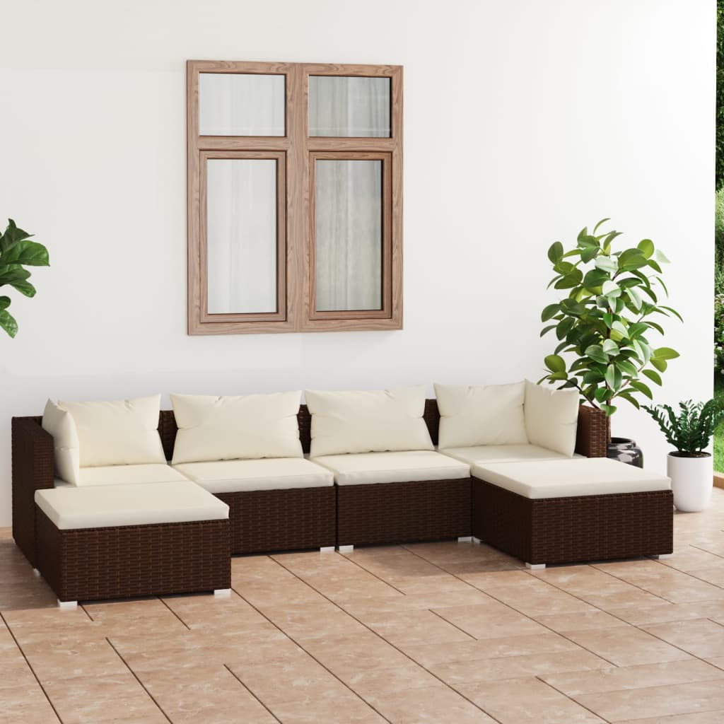 vidaXL 6-tlg. Garten-Lounge-Set mit Kissen Poly Rattan Braun