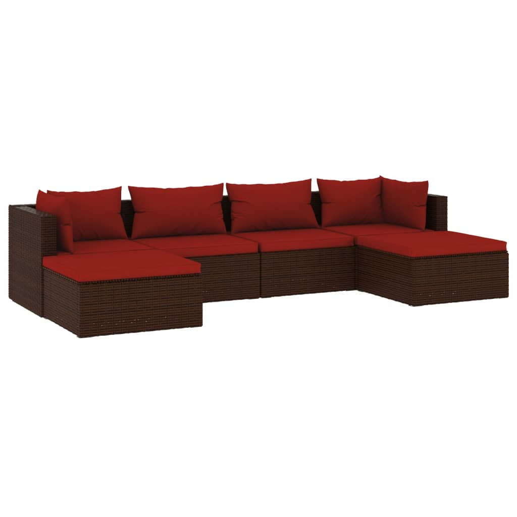 Zestaw wypoczynkowy ogrodowy polirattanowy brązowy 2x sofa narożna, 2x sofa środkowa, 2x stołek + poduszki