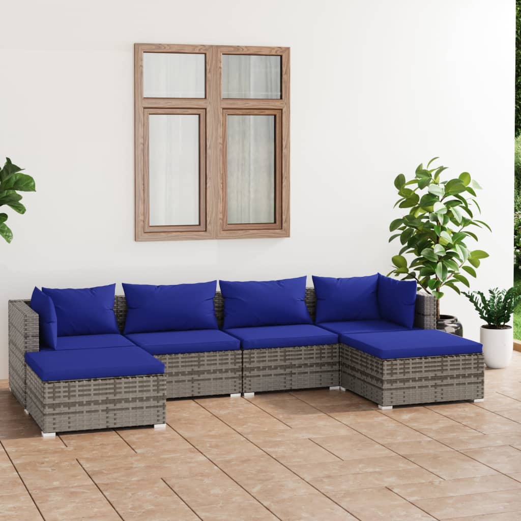 vidaXL 6-tlg. Garten-Lounge-Set mit Kissen Poly Rattan Grau