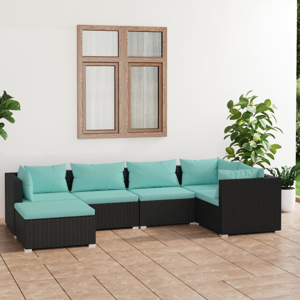 vidaXL Set mobilier de grădină cu perne, 6 piese, negru, poliratan