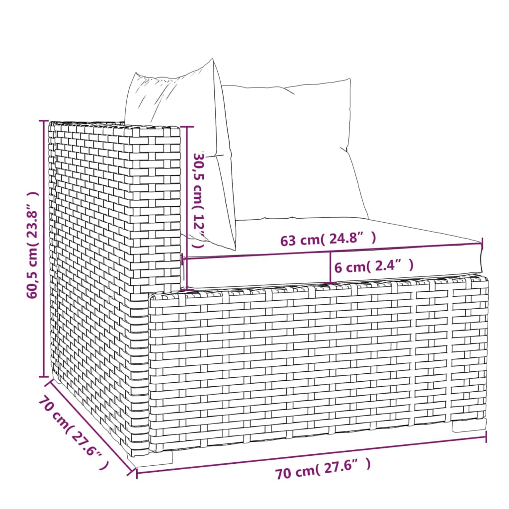 Zestaw wypoczynkowy ogrodowy polirattanowy 70x70x60,5cm + poduszki - szary
