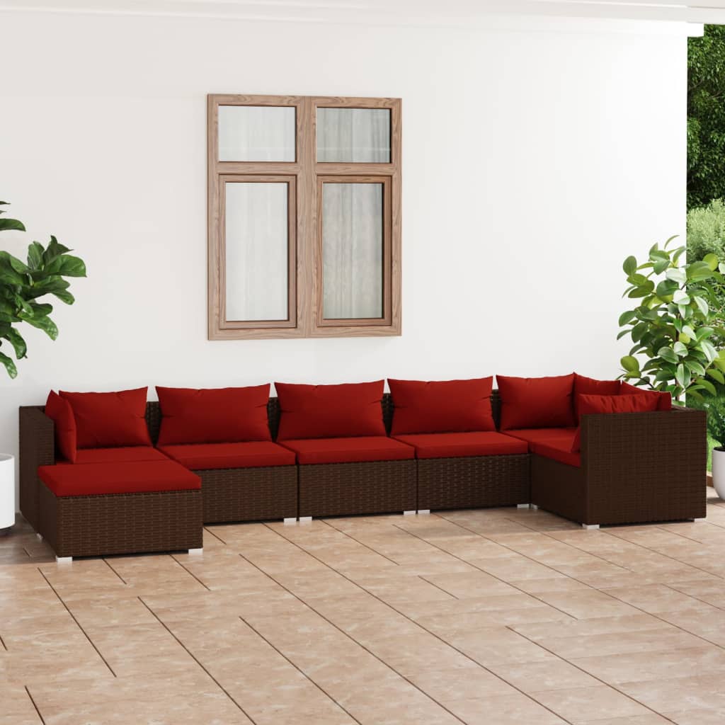 vida XL 7-tlg. Garten-Lounge-Set mit Kissen Poly Rattan Braun