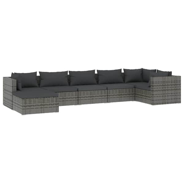 vidaXL 7-osaline aiam&ouml;&ouml;blikomplekt patjadega, pol&uuml;rotang, hall