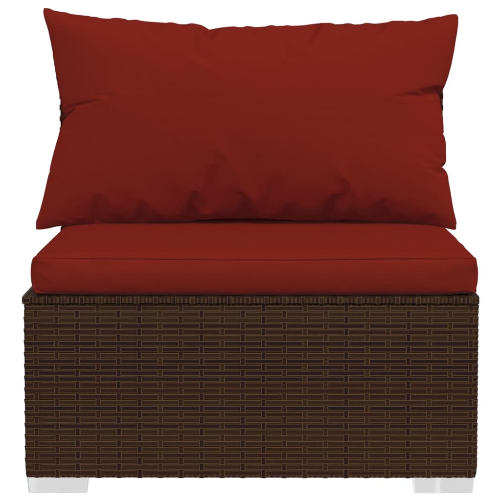 Zestaw wypoczynkowy ogrodowy polirattanowy 3x sofa narożna + 3x sofa środkowa + 1x podnóżek + poduszki