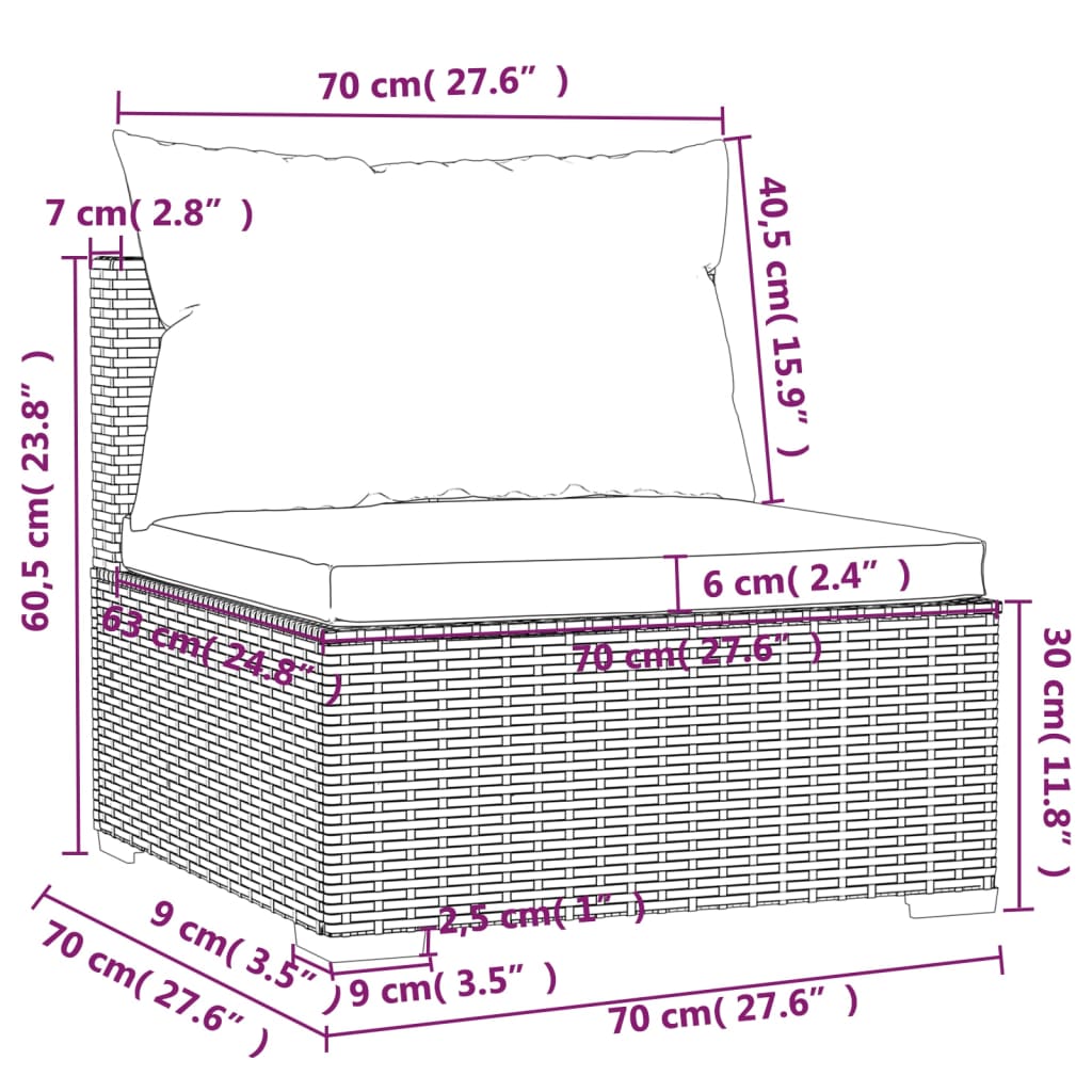 Zestaw wypoczynkowy ogrodowy czarny polirattan 70x70x60,5 cm