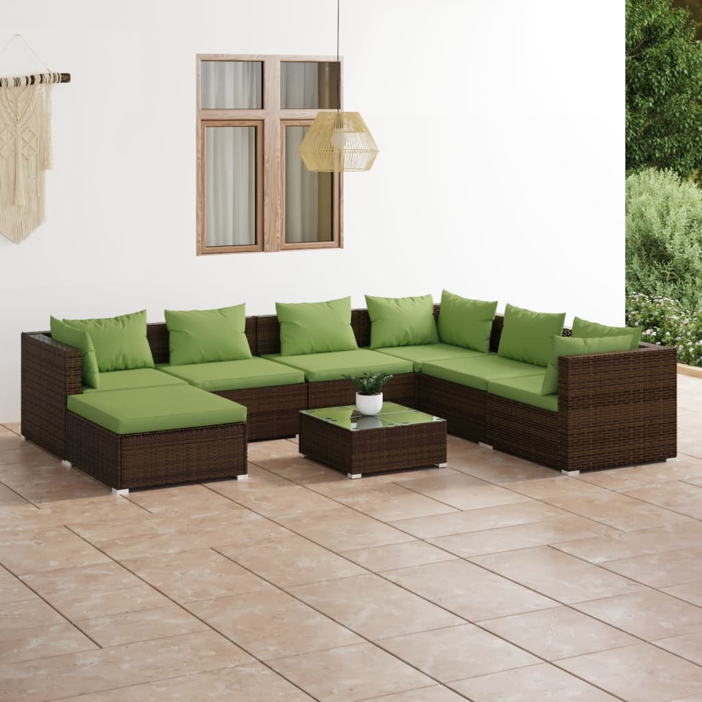 vida XL 8-tlg. Garten-Lounge-Set mit Kissen Poly Rattan Braun