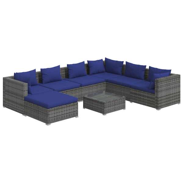 vidaXL 8-osaline aiam&ouml;&ouml;bli komplekt patjadega, pol&uuml;rotang, hall